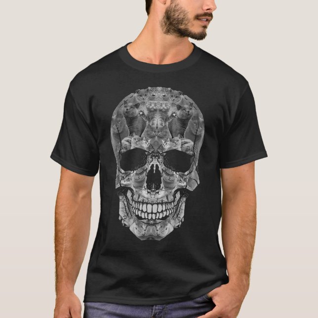 Camiseta De Cráneo De Gato - Costú De Halloween De (Anverso)