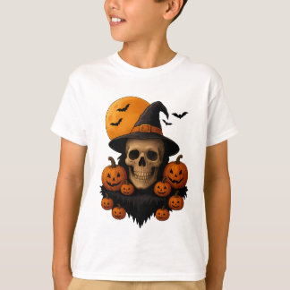 Camiseta de cráneo de Halloween con calabazas y so