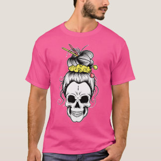 Camiseta De Cráneo De Moño Desordenado Para Mujere