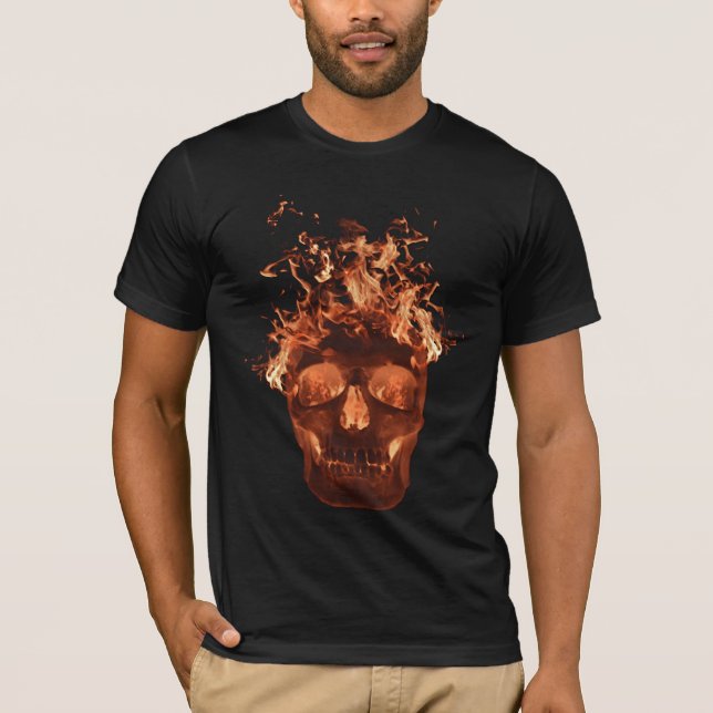 Camiseta de cráneo de naranja con llamas (Anverso)
