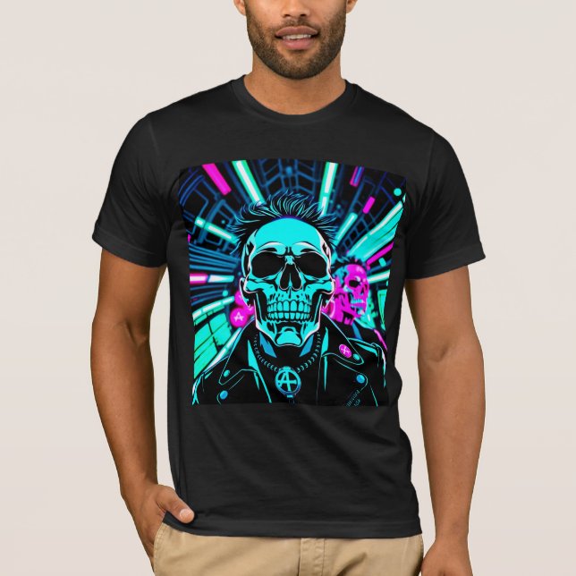 Camiseta de cráneo neon Cyberpunk Synthwave (Anverso)