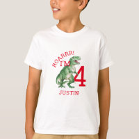 Camiseta de cuarto cumpleaños de Dinosaur T Rex Bo
