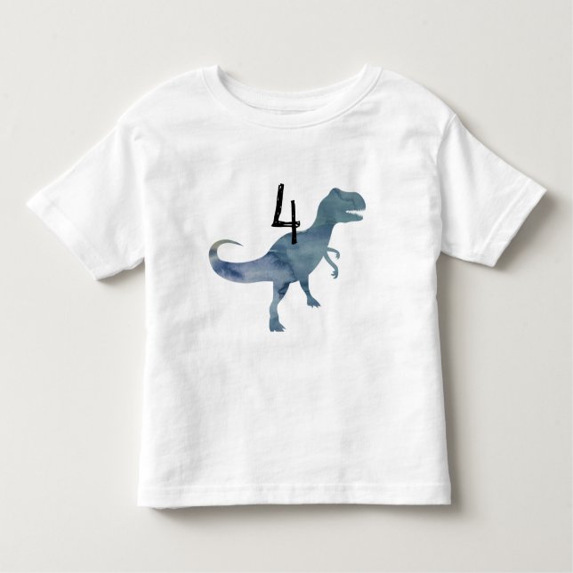 Camiseta de cuatro cumpleaños de dinosaurio azul T (Anverso)