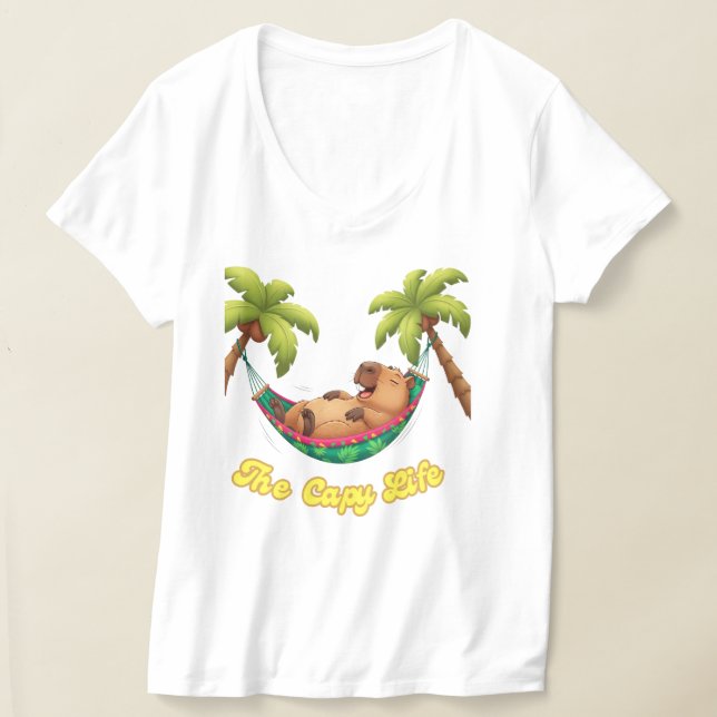 Camiseta de cuello en V Chill Capybara | Tee de ha (Distribución )