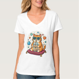Camiseta de cuello en V de chica de anime de té de