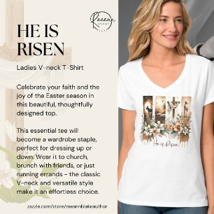 Camiseta de cuello en V Easter Brushstroke 'Él ha 