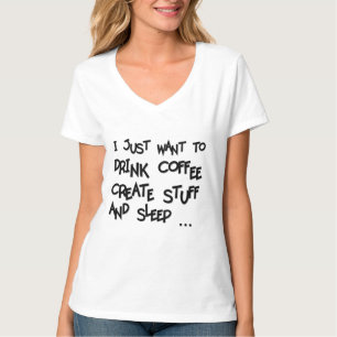Camiseta de cuello en V JUST WANT TO DRINK COFFEE