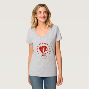 Camiseta de cuello en V 'LEO LIBROS PROHIBIDOS'