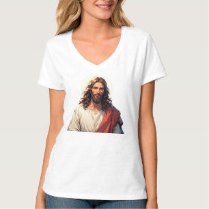 Camiseta de cuello en V para mujer cristiana Jesús