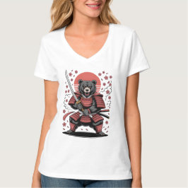 Camiseta de cuello en V para mujer Samurai Bear