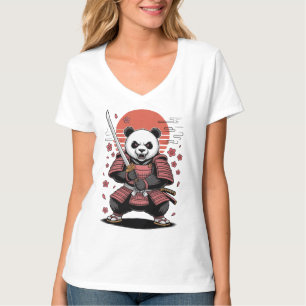 Camiseta de cuello en V para mujer Samurai Panda B
