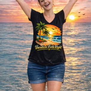 Camiseta de cuello en V Vacation Feels Right Islan
