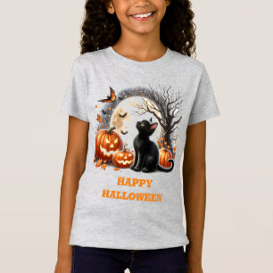 Camiseta de cuello redondo gris de gato negro de H