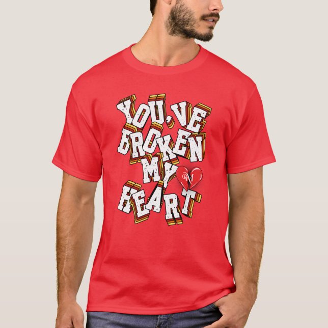 Camiseta de cuello V: Corazón roto (rojo) (Anverso)