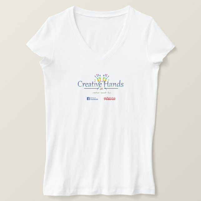 Camiseta de cuello V de manos creativas JA (Anverso del diseño)