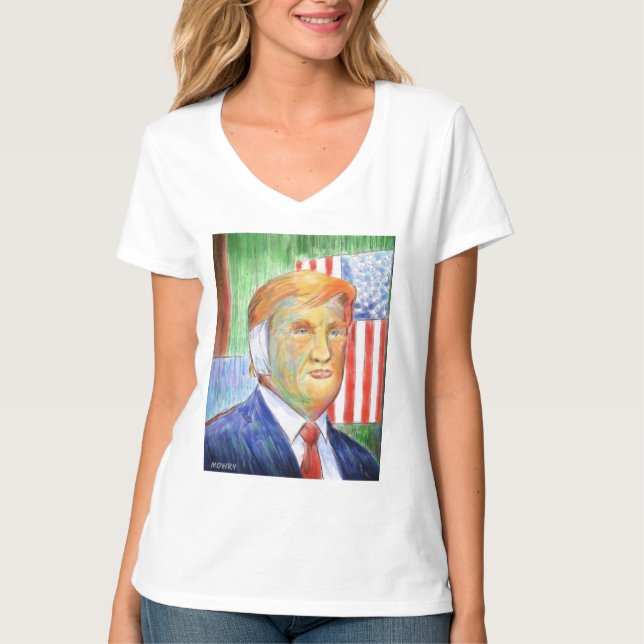 Camiseta de cuello V femenina de Donald Trump Van  (Anverso)