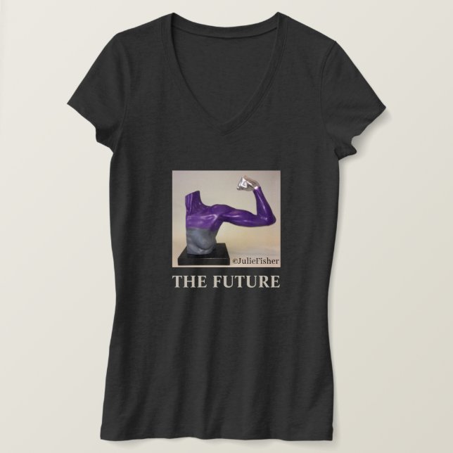 Camiseta de cuello V gris oscuro de FUTURE-Woman (Anverso del diseño)