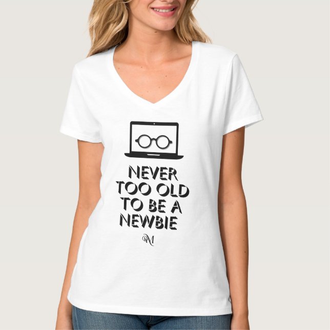 Camiseta de cuello V: Nunca a viejo (blanco) (Anverso)