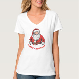 Camiseta de cuello V para mujeres de navidad blanc