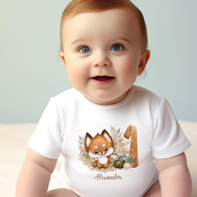 Camiseta de cumpleaños 1 bebé de la cuarta caída d (Cute Fox Fall 1st Birthday baby T-Shirt)