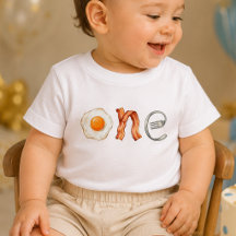 Camiseta de cumpleaños 1 de bebé con tocino y huev