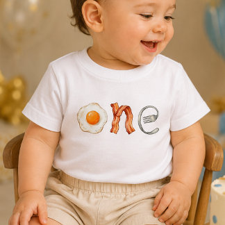 Camiseta de cumpleaños 1 de bebé con tocino y huev