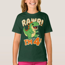 Camiseta de cumpleaños 4 de Rawr Dinosaurio Dinosa