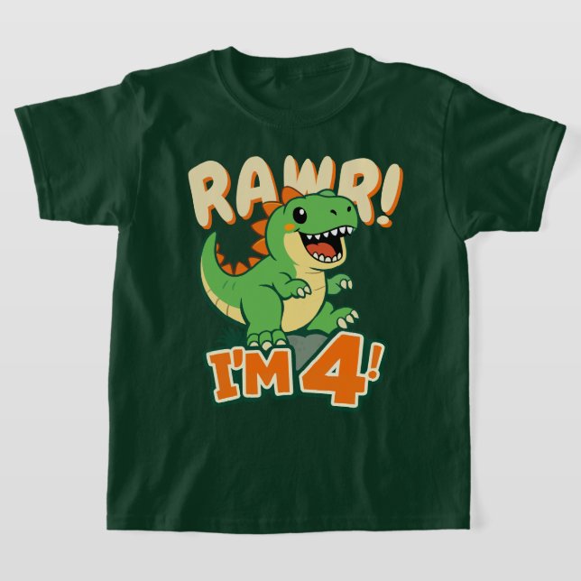 Camiseta de cumpleaños 4 de Rawr Dinosaurio Dinosa (Distribución)
