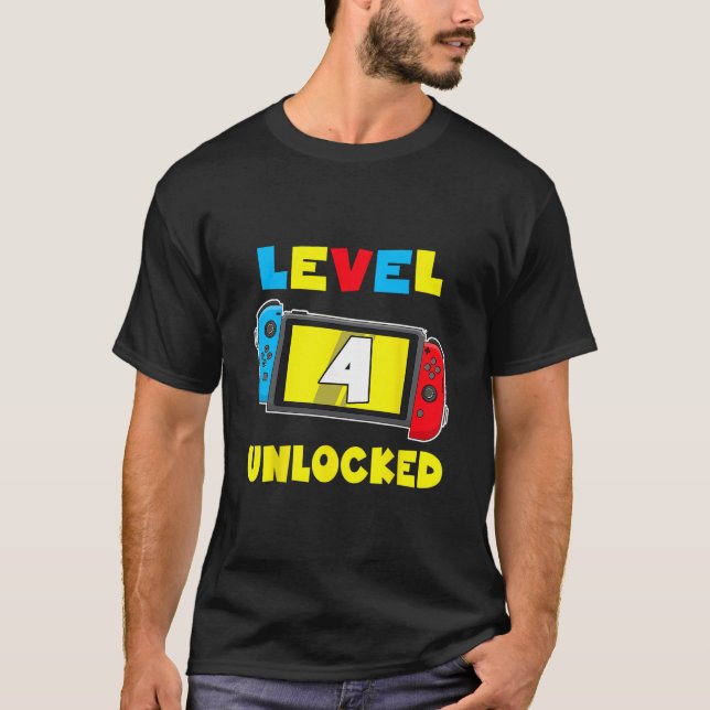 Camiseta de cumpleaños 4 desbloqueada nivel 4 vide (Anverso)