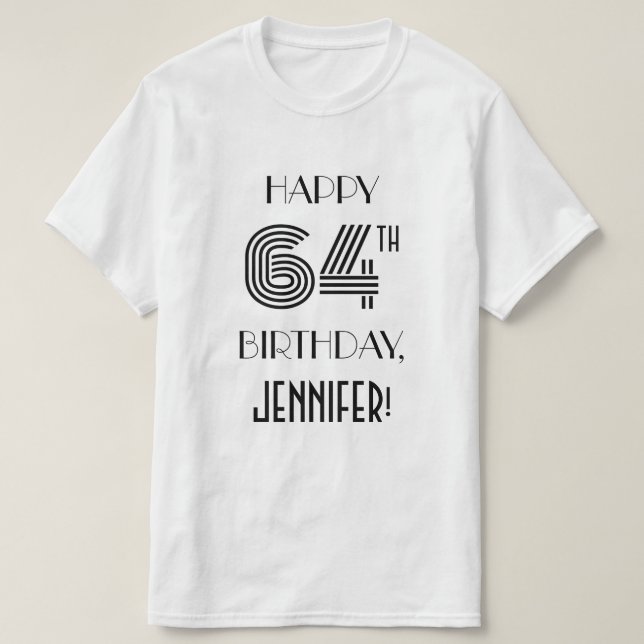 Camiseta de cumpleaños 64 con estilo Art Deco (Diseño del anverso)