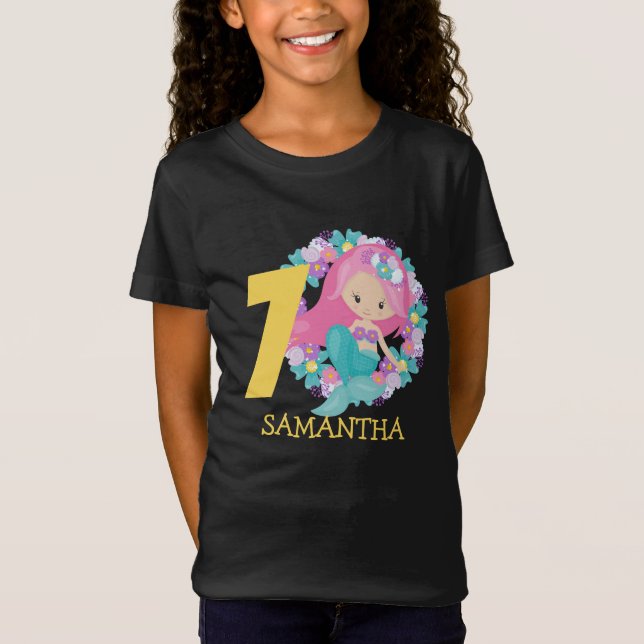 Camiseta de cumpleaños 7 de sirena amarilla (Anverso)