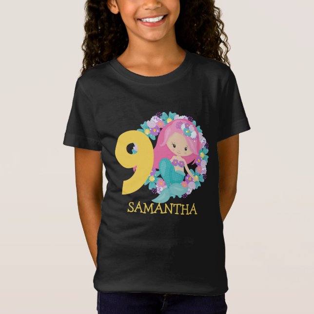 Camiseta de cumpleaños 9 de sirena amarilla (Anverso)