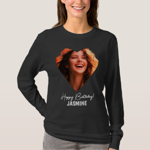 Camiseta de cumpleaños con nombre y corazón con fo