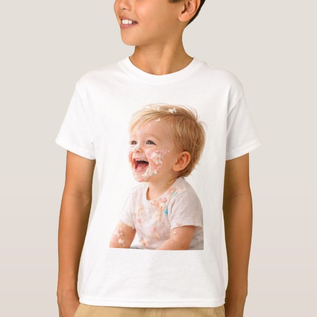 Camiseta de cumpleaños de bebé con pastel aplastad (Anverso)