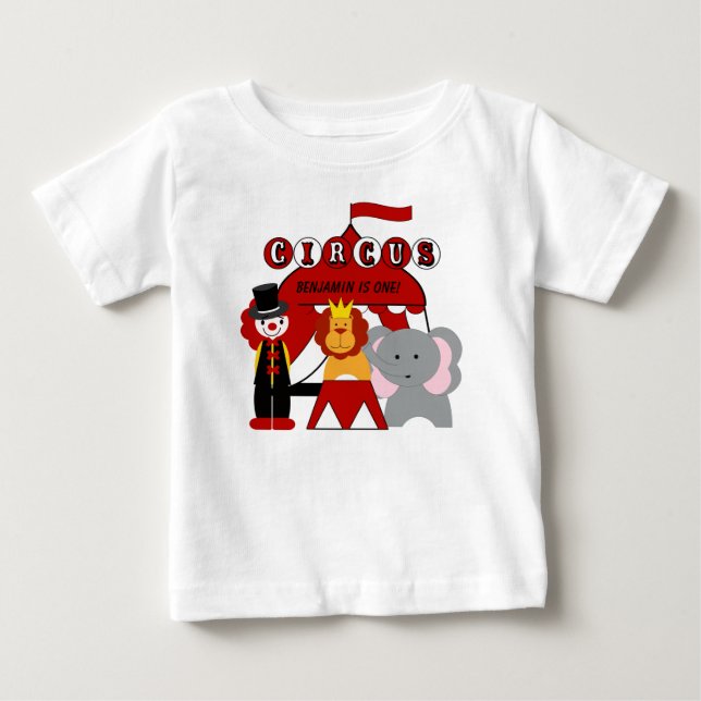 Camiseta de cumpleaños de Circo Blanco y Rojo pers (Anverso)