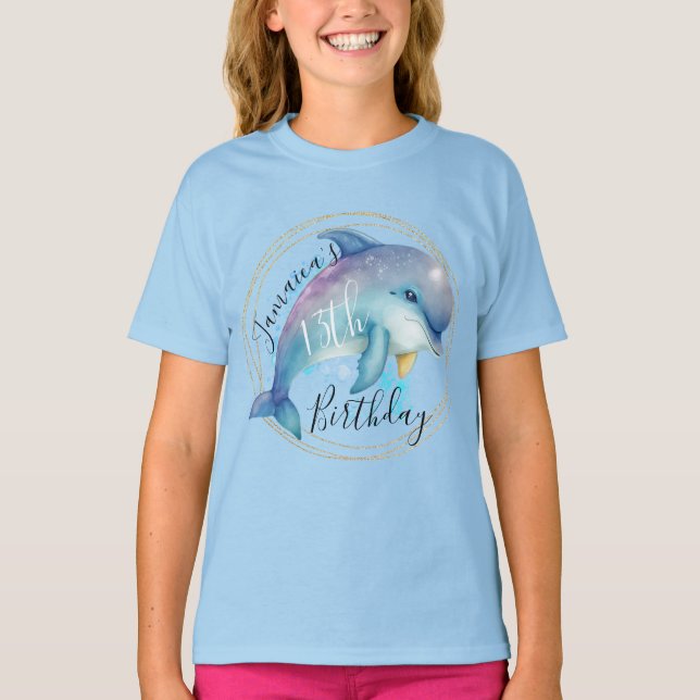 Camiseta de cumpleaños de delfín de océano acuarel (Anverso)
