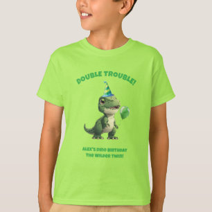 Camiseta de cumpleaños de dinosaurio de niño gemel