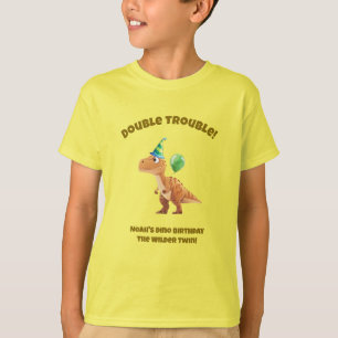 Camiseta de cumpleaños de dinosaurio de niño gemel