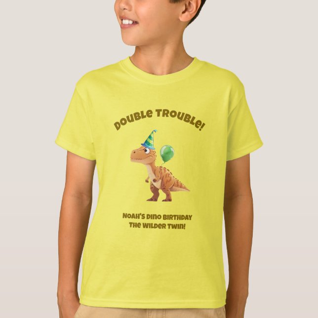 Camiseta de cumpleaños de dinosaurio de niño gemel (Anverso)