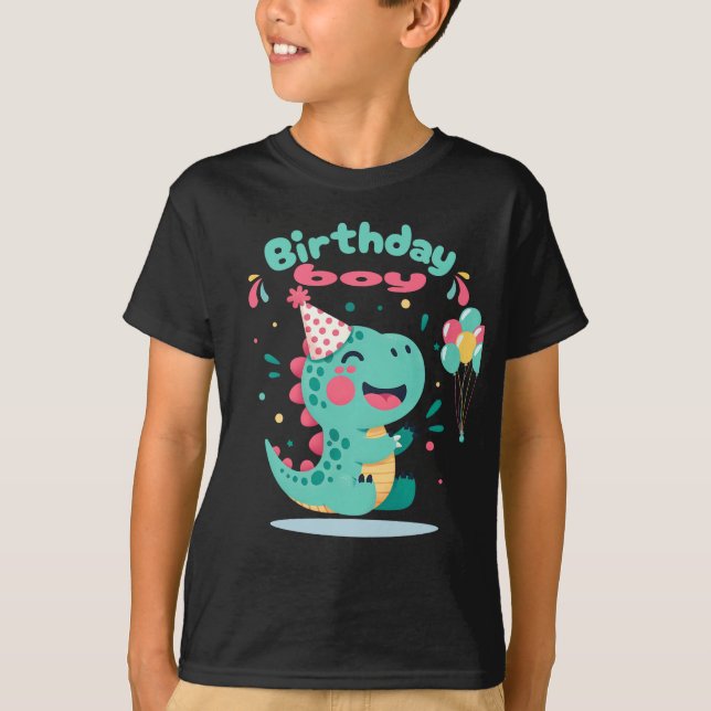 Camiseta de cumpleaños de dinosaurio para niños |  (Anverso)