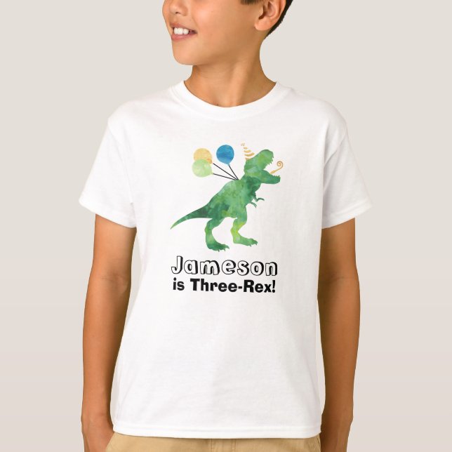 Camiseta de cumpleaños de dinosaurio personalizabl (Anverso)