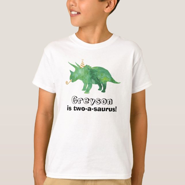 Camiseta de cumpleaños de dinosaurio personalizabl (Anverso)