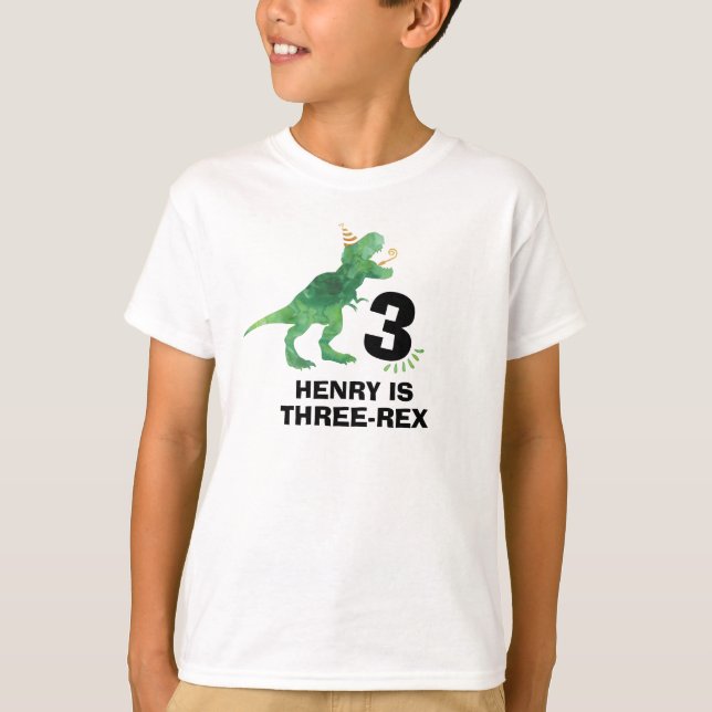 Camiseta de cumpleaños de dinosaurio personalizabl (Anverso)