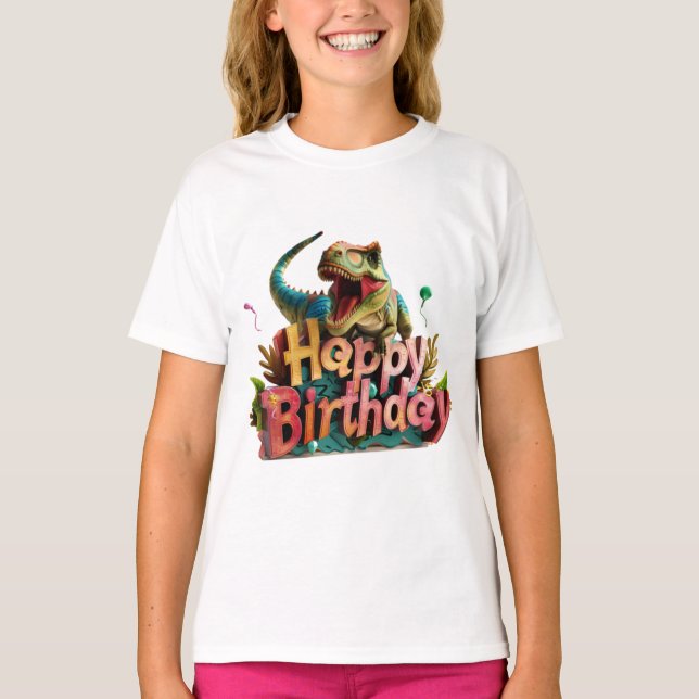Camiseta de cumpleaños de dinosaurio – Tema divert (Anverso)