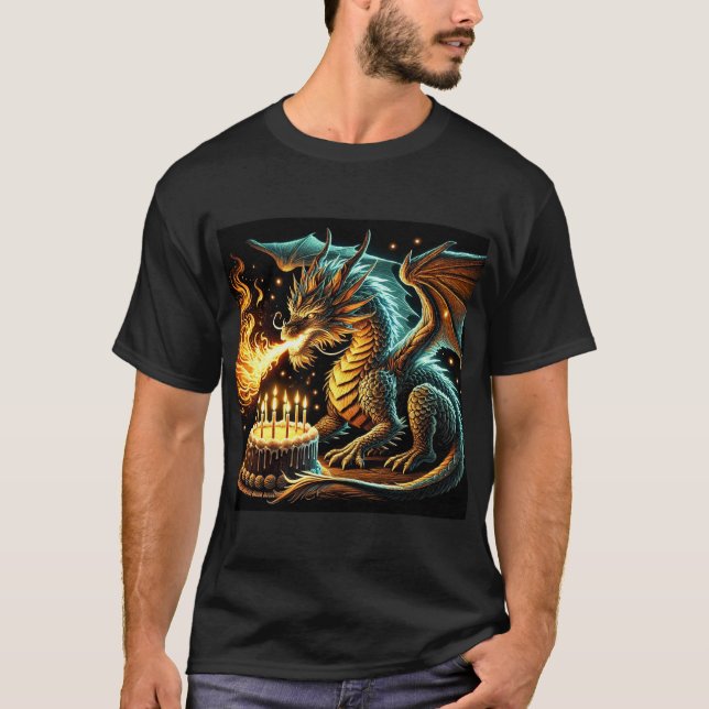 Camiseta de cumpleaños de dragón que respira el fu (Anverso)