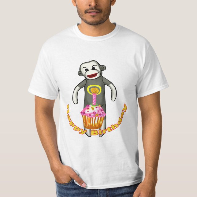Camiseta de cumpleaños de mono de calcetín (Anverso)