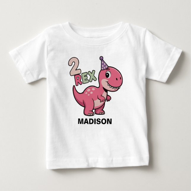 Camiseta de cumpleaños de niña de 2 años con dinos (Anverso)