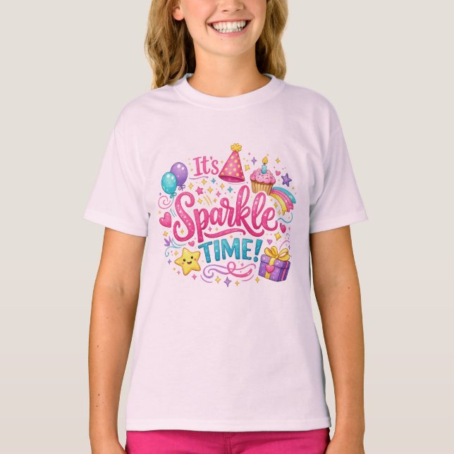 Camiseta de cumpleaños de niñas con brillo (Anverso)