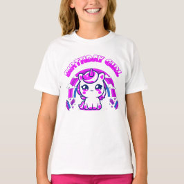 Camiseta de cumpleaños de niñas de arcoíris de uni