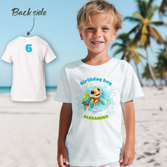 Camiseta de cumpleaños de niños con tortuga marina (Cute Sea Turtle Birthday Boys' T-Shirt)